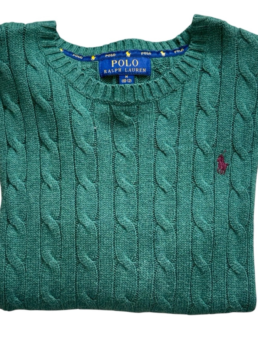 Polo Ralph Lauren Boys Cable Knit Sweater Green Crewneck Size Medium